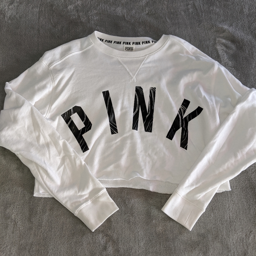 PINK Victoria Secret L/S White crop sweatshirt Med